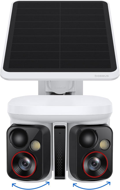 Baseus X1 Pro Dual-Tracking Solar Security Camera Outdoor Wireless, Dual 3K AI Cameras, 300° Pan, Color Night Vision, 8× Zoom, Local Storage up to 512GB, IP65, No Subscription
