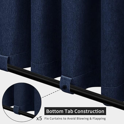 Easy-Going Linen Look Outdoor Curtains Waterproof Windproof Porch Curtains, Soft Thicken Outdoor Privacy Curtains for Patio, Gazebo, Grommet Top and Tab Bottom Drape, 1 Panel, 110x108 inch, Navy