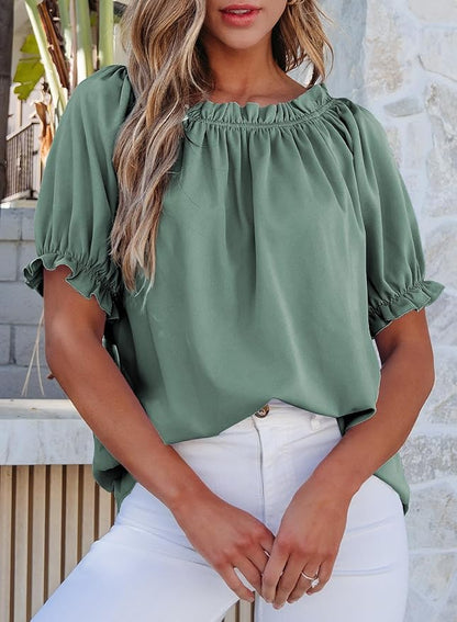 EVALESS Womens Tops Off The Shoulder Blouses for Women Dressy Casual Cute Puff Sleeve T Shirts Fashion 2026