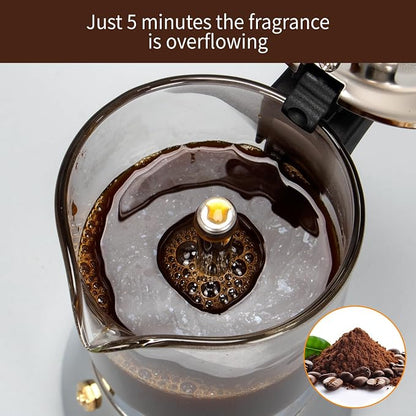 LAOION Stovetop Espresso Maker, 6Cup 240ml Moka Pot, Cuban Coffee Maker | Crystal Glass-top & Stainless Steel Coffee Maker Mocha Pot, Greca De Cafe, Cuban and Italian Coffee Maker for Cafetera Cubana