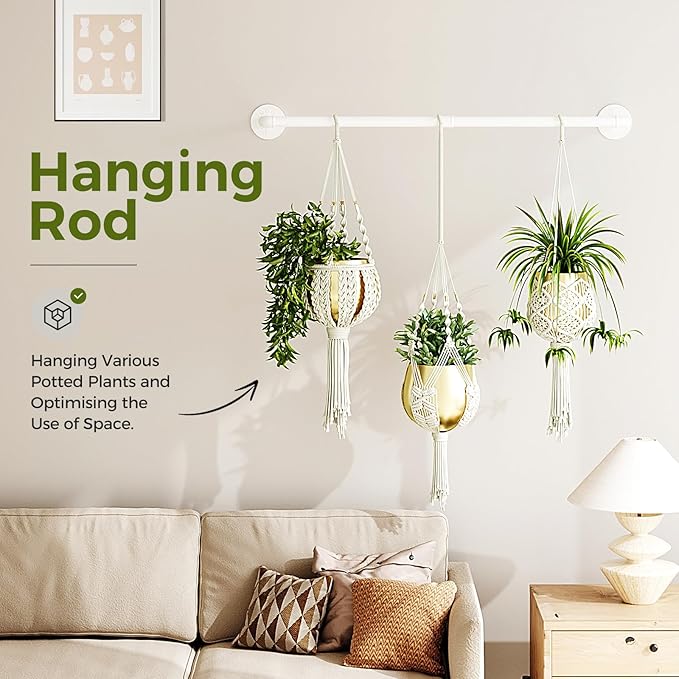 Bamworld Hanging Planters for Indoor Plants Plant Hanger Indoor Hanging Plant Holder Window Plants Shelves Metal Rod(Pot&Chains Not Included) 36.2in White