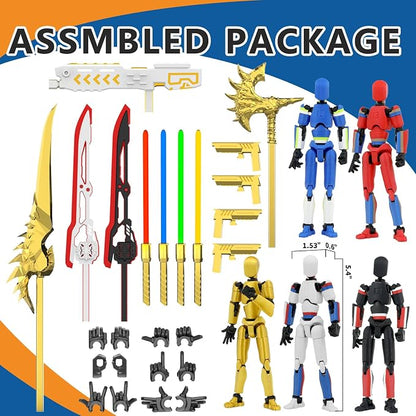5-Pack Titan 13 Action Figure, 3D Printed Multi-Colored T Dummy 13 | Already Assembled T Lucky13 Action Figure Set with Laser Saber Dummy 13 Robo Nova 13, Figura de acción 13