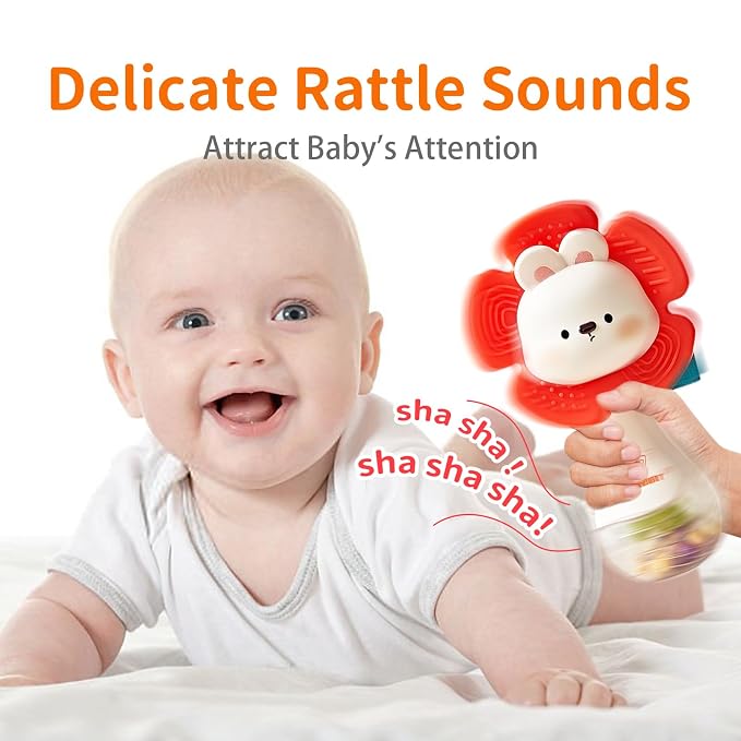 weirtoya 2 PCS Baby Rattles Teething Toys 3-6 Month, Baby Toys for 0-6 Months Infant Toy Sensory Toys with Beads Grasping Shaker, Newborn Must Haves Montessori Toys Babies Gifts