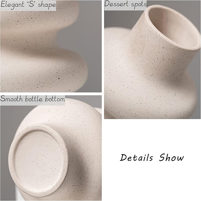 Steviieden Ceramic Modern Dried Flower Vase, Off White Round Pampas Vase, Boho Home Decor for Centerpiece Wedding Dinner Table Party Living Room Office Bedroom, Housewarming Gift