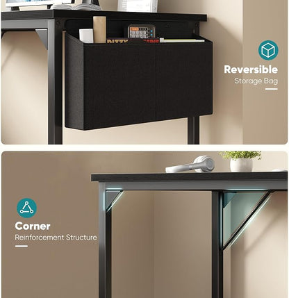 OLIXIS Computer Desk, 63 Inch Gaming Desks for Home Office Small Spaces | Writing Study Craft Work Table, Computer Workstation for Bedroom with Storage Bag, Black