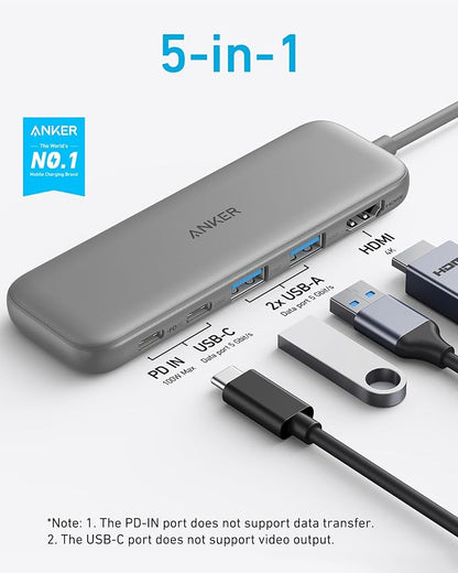 Anker USB C Hub, 5-in-1 USBC to HDMI Splitter with 4K Display | 85W Max PD, 1 Powered USB-C 5Gbps & 2 Powered USB-A 3.0 5Gbps Data Ports, for MacBook Pro, MacBook Air, Dell and More (Grey)