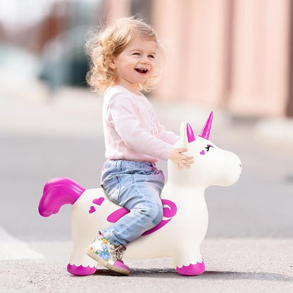 Bouncy Unicorn Hopping Toys for Kids, Inflatable Bouncing Animal Hopper, Outdoor Indoor Ride On Horse Bouncer, Boys Girls Birthday Gift for 18 Months 2 3 4 5 6 Years Old Toddler