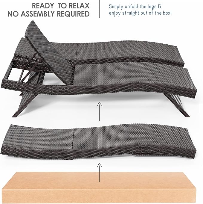 Nestl Chaise Lounge Chair Outdoor Set of 2, Wicker Patio Lounge Chair, Outdoor Lounge Chair with Reclining Backrest