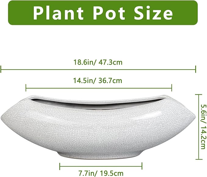 Ceramic Bonsai Tree Pot - 18 Inch Ceramic Pots for Plants, Large Succulent Planter with Drainage Hole for Indoor Outdoor, Unique Planters for Flower, Home Decor, Gardening Gifts, White-Black