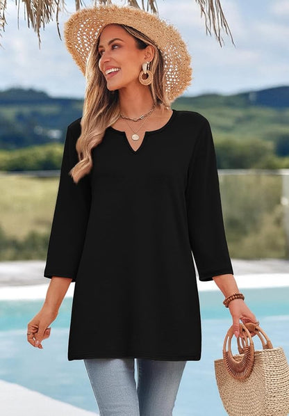 OFEEFAN Summer Boho Tops For Women 3/4 Length Sleeve Womens Tops Vacation Outfits
