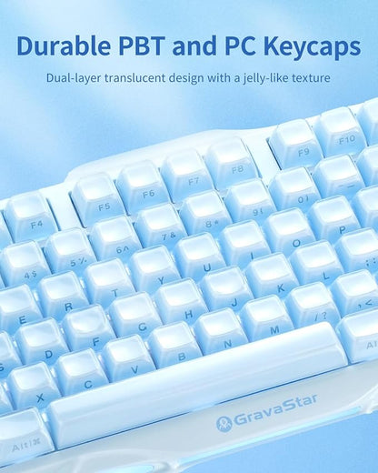 GravaStar Mercury K1 75% Wireless Mechanical Gaming Keyboard RGB Backlit | Gasket Mount, Hot Swappable Linear Switches, Creamy Sound Keyboard, 2.4GHz/USB-C/Bluetooth 5.0, for Win/Mac【Ice Blue】