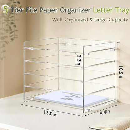 KKU 5 Tier Clear Acrylic Desk Organizer, Letter Tray Paper File Desk Organizer and Accessories For Office Supplies