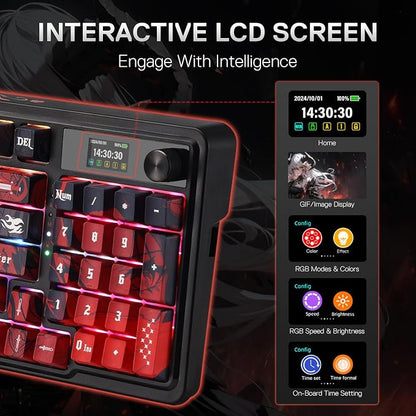 Redragon K719 PRO Wireless RGB Gasket Gaming Keyboard, Dye-Sub Anime Keycap | Easy-Control LED Info Display, 0-Delay Tri-Mode, Cushioned 5-Layer Noise Dampening for Creamy Thocky Sound, 95% Layout