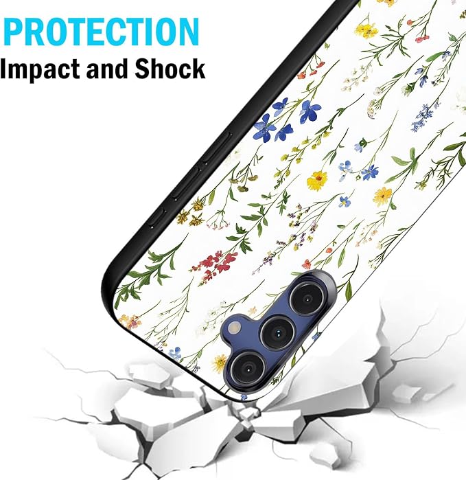 Designed for Galaxy S25 FE Phone Case,Slim Silicone Shockproof Protective Case for Galaxy S25 FE 6.7 inch,Flower Weeds Leaves