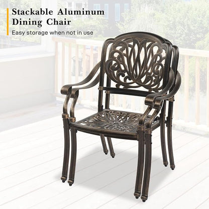 VINGLI 7-Piece Outdoor Dining Set, Cast Aluminum Patio Furniture Set for 6 with Umbrella Hole, Rectangular Outdoor Dining Table & 6 Stackable Chairs, All-Weather Garden/Poolside Dining Set Bronze