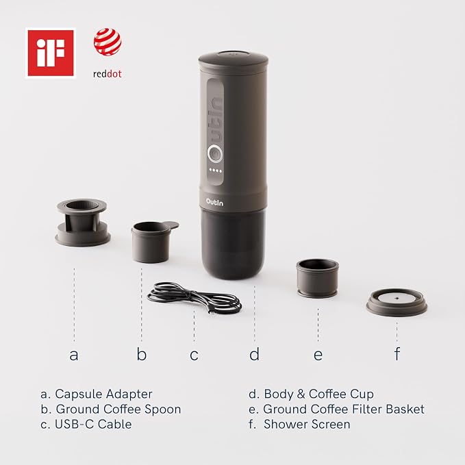 OutIn Nano Portable Electric Espresso Machine, Travel Coffee Maker | Self-Heating USB-C Car Coffee Maker for Ground Coffee & NS Capsules, Ideal for Camping, RV, Hiking and Office, Teal