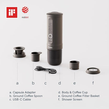 OutIn Nano Portable Electric Espresso Machine, Travel Coffee Maker | Self-Heating USB-C Car Coffee Maker for Ground Coffee & NS Capsules, Ideal for Camping, RV, Hiking and Office, Teal