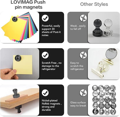 LOVIMAG Fridge Magnets 50Pcs, Magnet for Refrigerator Whiteboard, Black | Small Strong Neodymium Metal Cute Push Pin for Classroom, Kitchen, Accessories Decorative, Office, Calendar