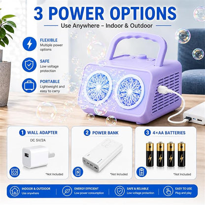 Bubble Machine with Dual Fans,20000+ Bubbles Per Minute | USB-C or AA Battery Operated,Leak-Proof Sealed Bottle,Portable Bubble Maker for Birthday Party Pool Wedding Outdoor