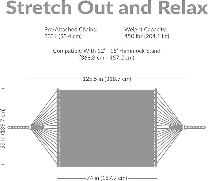Sunnydaze Quilted Outdoor Hammock with Spreader Bars - Heavy-Duty 450-Pound Capacity Double Hammock for Outside - Melon Stripe