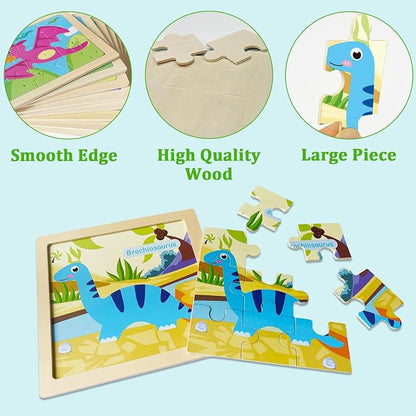 Wooden Puzzles for Toddlers 3+, 9 Pieces Dinosaur Jigsaw Puzzles for Kids Ages 3-5, Preschool Learning Activities, Learning & Educational Toys, Gifts for Boys, Girls
