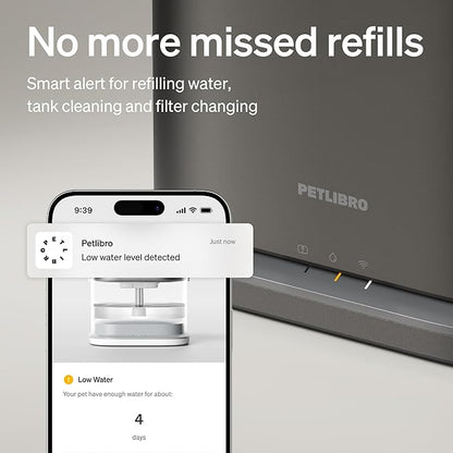 PETLIBRO Upgrade Cat Water Fountain Stainless Steel Tray, Dockstream 2 Cat Fountain Indoor, 3L/101oz Auto Cat Fountains for Drinking, App Monitoring Pet Water Fountain Dog, 5G WiFi Cat Water Dispenser