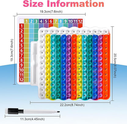 Educational e1 Multiplication Table pop Fidget Toy Rainbow Colors with Dry Erase Marker Stress Relieving Toy Memory Addition Game 3rd Grade pop 12x12 Rainbow Board Math manipulatives