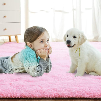 Softlife Ultra Soft Fluffy Area Rugs for Bedroom, Girls and Boys Room Kids Room Nursery Rug, 3 x 5 Feet Shaggy Fur Indoor Plush Modern Floor Carpet for Living Room Christmas Decor, Pink