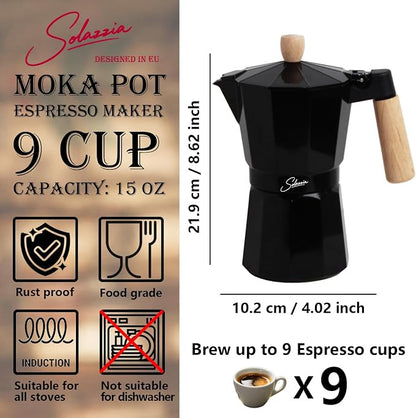 9 Cup Stovetop Espresso Maker Italian Moka Pot, Stove Top Cuban Coffee Maker, Greca Mocha Pot(Premium+, 15 oz/450ml)
