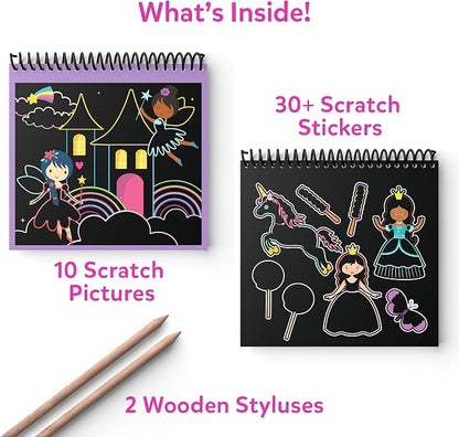 Skillmatics Scratch Art Book for Kids - Unicorns & Princesses, Craft Kits & Supplies, 30+ Scratch Stickers, Travel Toys, DIY Kit, Gifts for Girls & Boys Ages 3, 4, 5, 6, 7, 8
