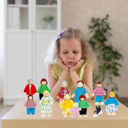 ONEST 20 Pieces Wooden Dollhouse Family Set Mini People Figures Dog Cat Sets Dollhouse Dolls Wooden Doll Family Pretend Play Figures Accessories for Pretend Dollhouse Toy