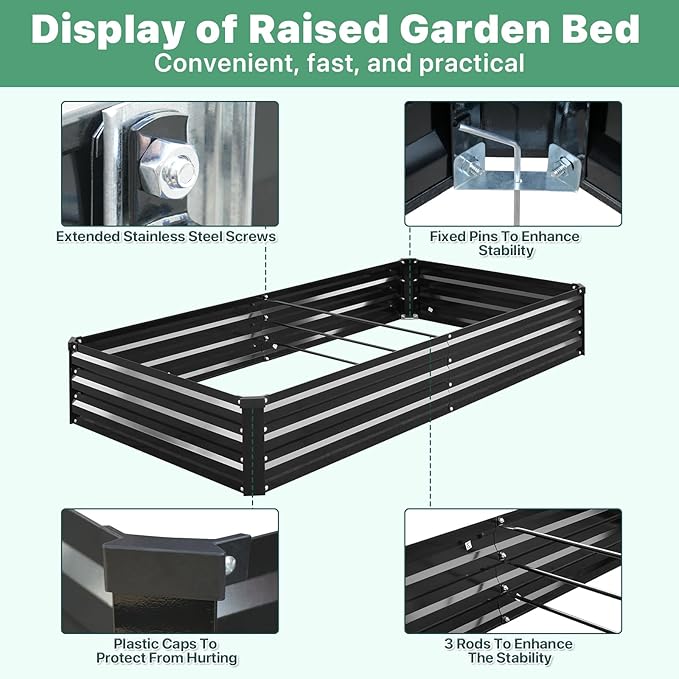 2 Pack 6×3×1ft Galvanized Metal Raised Garden Bed, Metal Planter Kit Box Outdoor for Deep-Rooted Vegetables, Flowers, Green and Herbs