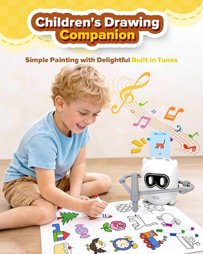 Drawing Robot Toy for Kids Ages 3 4 5 6 7 8, with 200 Cards, Voice Interactive Doodle Bot, Montessori Educational Painting Machine, Learning Art Toy for Boys Girls, Gift Idea