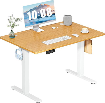 DUMOS 40 Inch Electric Standing Desk, Memory Adjustable Home Office Desk | Sit Stand Up Desk for Work Home Office,Adjustable Desk, Rising Computer Table with Splice Board,Cable Management,Hook,Oak