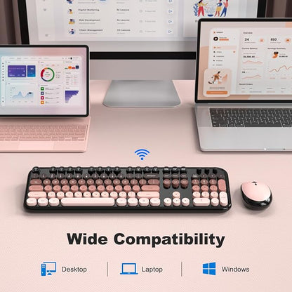 MOFII Wireless Keyboard and Mouse Combo, Full Size 2.4G Retro Round Computer Keyboard and Mouse Set, Plug and Play, for Windows, Computer, Desktop, PC, Notebook - (Lovely BlackBerry Gradient)