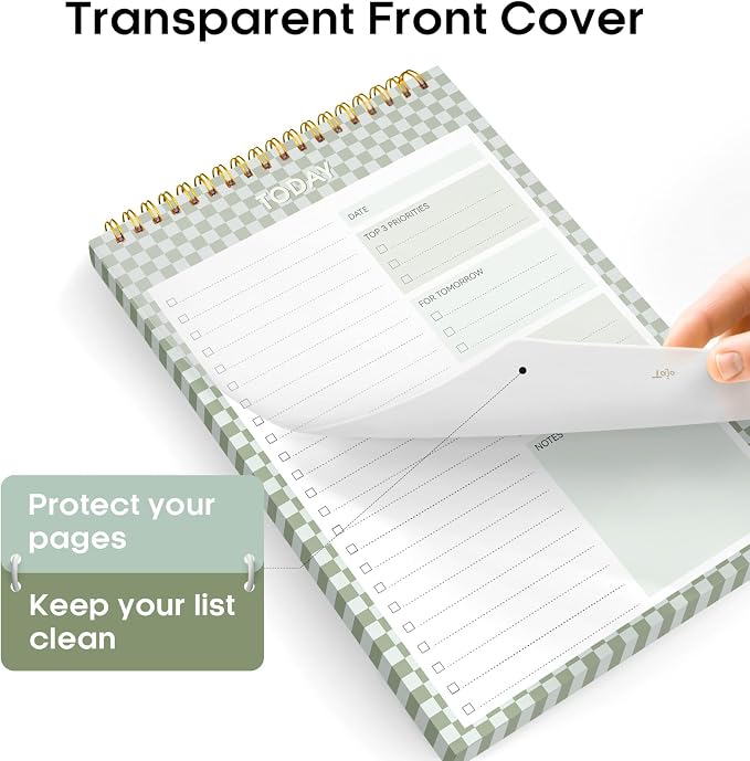 Taja To Do List Notepad, Undated Daily Planner for Work and Goal Setting | Mint Checkered, 52 Sheets, 9.8" x 6.5" , for Office, Home and school, Daily Task Planning, Notes and Everyday Organization