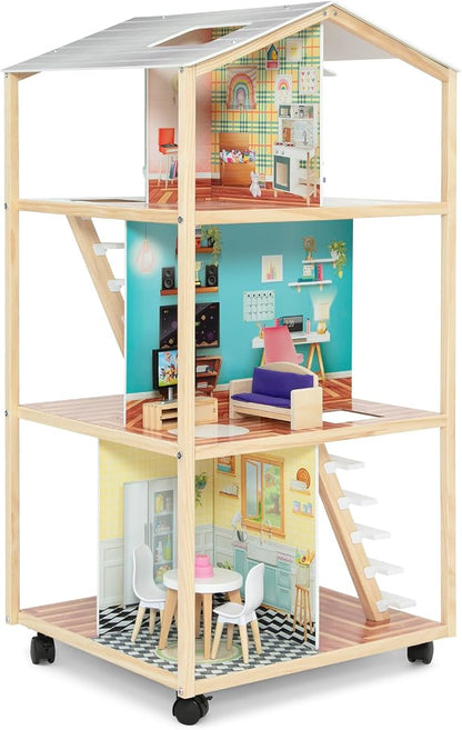 Delta Children Moveable Mansion Dollhouse - 360-Degree Play Dollhouse with Wheeled Base - Includes 16 Accessories - Fits 12-inch Dolls - Pretend Play Dream Gift for Ages 3+