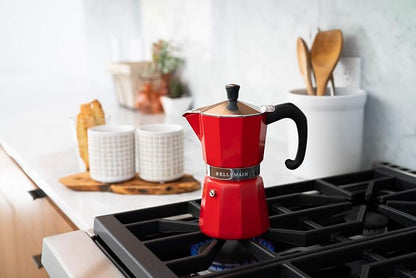 Bellemain Stovetop Espresso Maker, Italian Moka Pot, 3-Cup Red | Classic aluminum design brews rich espresso at home or camping, with an easy-to-use and easy-to-clean design.