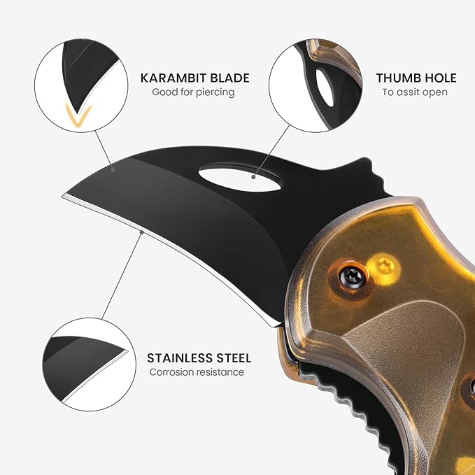 FUNBRO Small Pocket Knife, Cool Box Cutter with 1.34 Inch Sharp Blade | Edc Knives Tool (Amber)