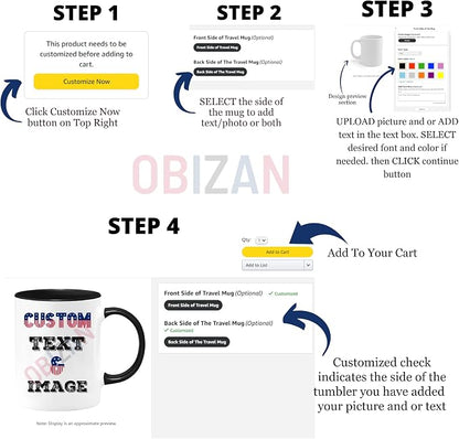 Custom Coffee Mug with Photo, Text, or Logo | Personalized Ceramic Mug 11oz | Customizable Gift for Men, Women | Unique Gift for Birthdays, Holidays, Christmas | White - Black
