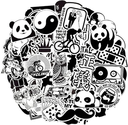 QTL Black and White Stickers for Adults, Funny Vinyl Stickers for Laptop, Skateboard, Bumper, Car Decals, Waterproof Pack, 100PCS