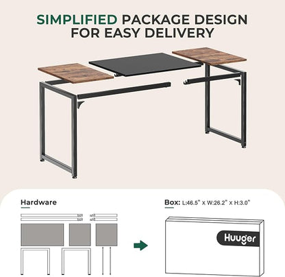 Huuger Computer Desk, 63 Inch Office Desk, Gaming Desk with Storage, Writing Desk Work Desk for Home Office, Study, Modern Simple Desk, Large Legroom, Metal Frame, Rustic Brown and Black