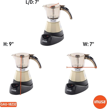 IMUSA 3 or 2 Cup Electric Espresso Maker with Cool-touch Handle, Almond | Bare Aluminum Finish, Keep Warm Function and Detachable Base, Ideal for Cuban and Italian Drinks, Perfect for Home Baristas
