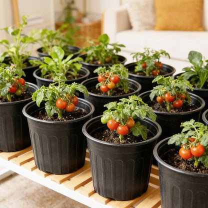 60-Pack 2 Gallon Flexible Plastic Plant Pots with 50Pcs Plant Labels,Thickened Soft Seed Starting Container for Indoor Outdoor Plants, Seedlings, Vegetables, Succulents and Cuttings