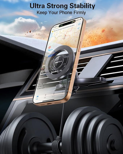 pop-tech for MagSafe CD Slot Car Phone Holder, [Built-in Steel Plate] Universal Magnetic CD Player Cell Phone Mount, Adjustable Magnet CD Cellphone Cradle Fit for iPhone All Smartphones