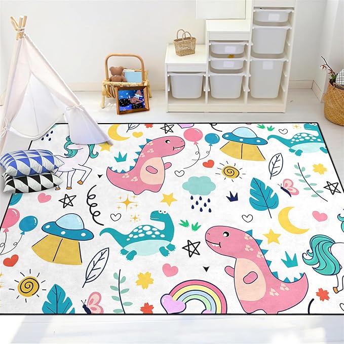 Dinosaur Rugs for Boys Bedroom - Dinosaur Room Decor for Boys Kids Area Rug Dinosaur Rug Boys Rugs for Bedroom Dinosaur Carpet Rugs Kids Play Rugs Cute Cartoon Dinosaur Decor,5'×7'