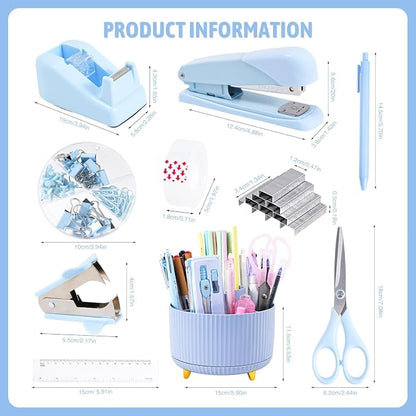 Gawsey Blue Desk Organizers and Accessories with Desk Organizer 360° Rotating Pen Holder and Office Supplies, Cute Stationery Supplies Set