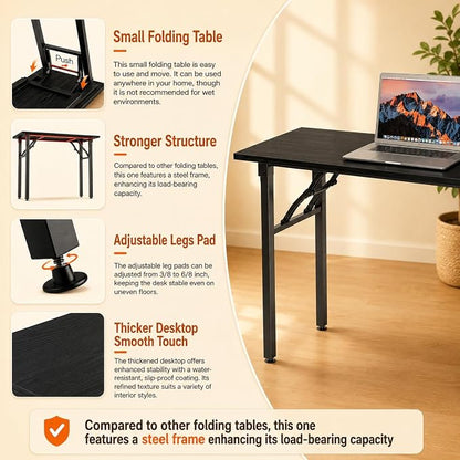 Folding Table Computer Desk - 35.8" No Assembly Folding Desk Design and Foldable Office Desk, Small Desk for Bedroom, Compact Storage Portable Use for Dorm and RV Small Space, Dark Oak