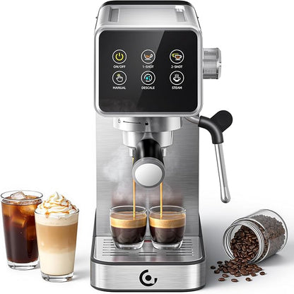 AMZCHEF 20 Bar Home Espresso Coffee Machine | LED Touchscreen, Built-in Milk Frother, Self-Cleaning Function, Makes Latte & Cappuccino, Ideal Coffee Starter Machine