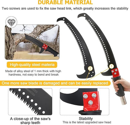 30 Feet Tree Pole Pruner Manual Branches Trimmer Tree Branch Garden Tools Loppers Hand Pole Saws Extendable Height Adustable System for Sawing and Shearing